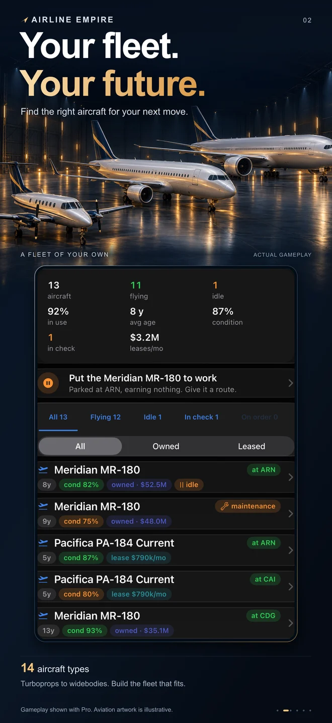 Your fleet. Your future. Aircraft and fleet gameplay.